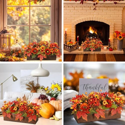 Fall Decor Floral Table Arrangement with Harvest Planter Wooden Tray