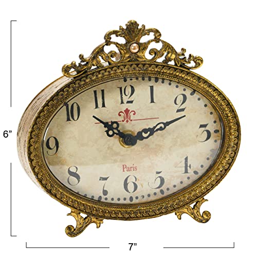 Creative Co-Op Distressed Pewter Mantel Clock, Gold Finish - color: Gold