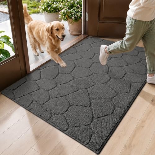 DEXI Front Door Mat Indoor Entrance, 32x48 Entryway Doormat, Pebble Grey - color: Pebble Grey, size: 32" X 48" (Rectangular)