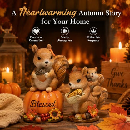 Hodao Fall Squirrel Decor, 2-Piece Resin Thanksgiving Figurine Set - color: Squirrel
