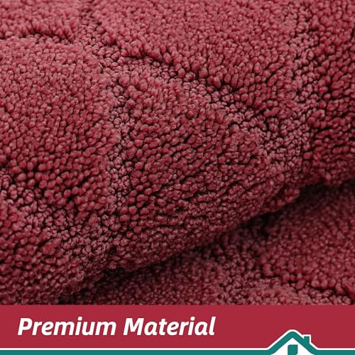 BEQHAUSE Kitchen Rugs Set of 2 Non Slip Runner, 24"x36"+24"x60", Red - color: Burgundy Red, size: 24" X 36" + 24" X 60"