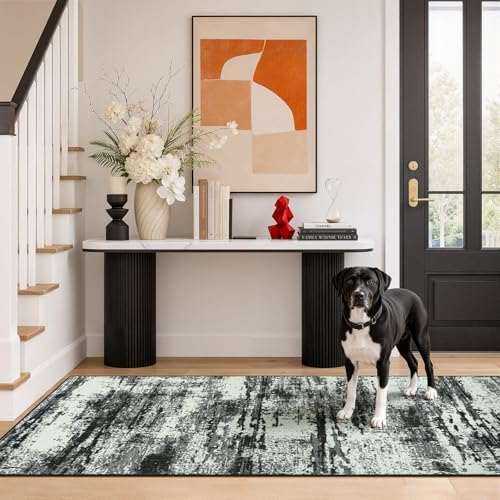 Merelax 2x6 Hallway Runner Rug Washable Non-Slip Black White Low Pile Rugs - color: Black White, size: 2' x 6'(24''x72'')