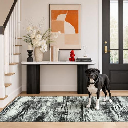 Merelax 2x6 Hallway Runner Rug Washable Non-Slip Black White Low Pile Rugs - color: Black White, size: 2' x 6'(24''x72'')