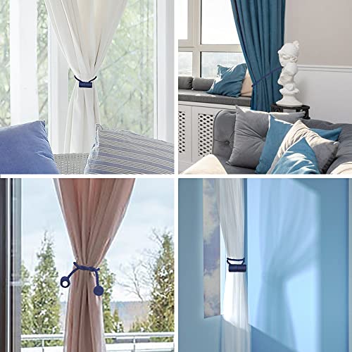 18 Inch Strong Magnetic Curtain Tiebacks, Curtain Holdbacks Modern Upgrade Strong 2021 New Twisted Style Decorative Drapery Rope Tie Backs(2 Pack Navy Blue) - color: Navy Blue