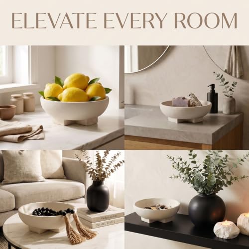FESTGLOX Large Decorative Bowl, Beige White Fruit Bowl for Kitchen Counter - color: Beige-9.85in