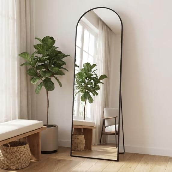 Black Arched Full Length Mirror, Modern Shatterproof Aluminum Alloy Body Floor , 3 Ways To Use Freestanding Leaning Wall Mount Vanity For Bedroom Living Room Entryway Home Decor(ARCHED_58"X19")
