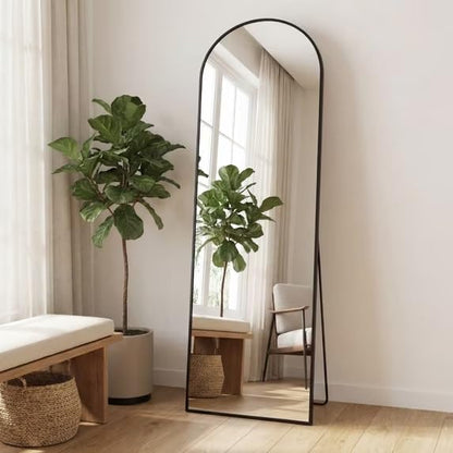 Black Arched Full Length Mirror, Modern Shatterproof Aluminum Alloy Body Floor , 3 Ways To Use Freestanding Leaning Wall Mount Vanity For Bedroom Living Room Entryway Home Decor(ARCHED_58"X19")