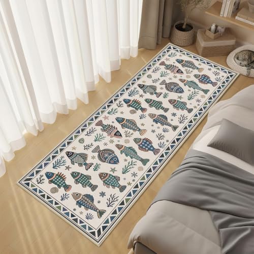 Fish Ocean Runner Rug 2x6 for Hallway Bedroom Coastal Kitchen Rugs Low Pile - color: Fish, size: 2'x6' (Runner)