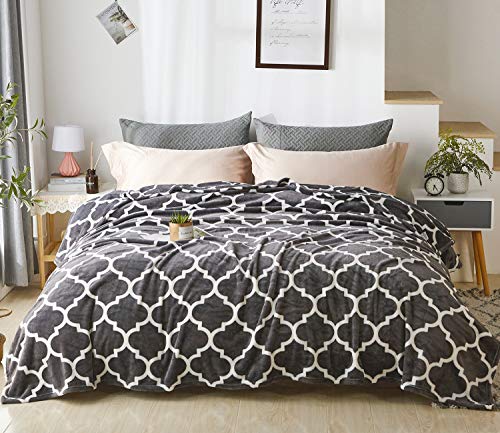 King Size Plush Blanket, Flannel Fleece, Soft Microfiber, Cozy Lightweight, Solid Color, All Season, Crown Grey - color: Crown Grey, size: King