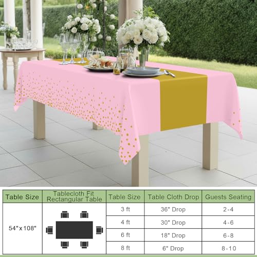 Smiry Disposable Rectangle Plastic 54 x 108 Inch Table Cloth 3 Pack - color: Pink and Gold