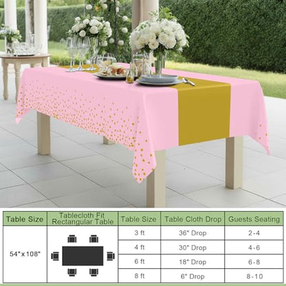Smiry Disposable Rectangle Plastic 54 x 108 Inch Table Cloth 3 Pack - color: Pink and Gold