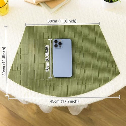 SHACOS PVC Woven Vinyl Wedge Placemats Set of 4 Round Table Placemats Wipe Clean Heat Resistant Round Table Mats (4, Green) - color: Green