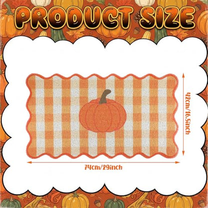Fall Doormat Outdoor Pumpkin Orange White Gingham Welcome Scalloped Mat - style: Large Pumpkin
