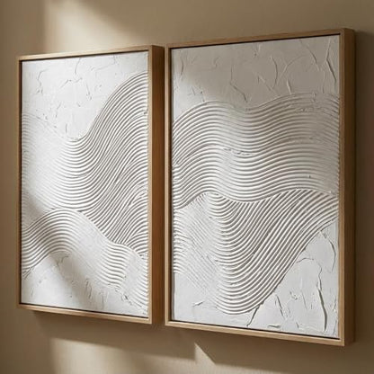 Artiluxy 3D Minimalist Textured Abstract Wall Art Set of 2, Neutral - color: White A