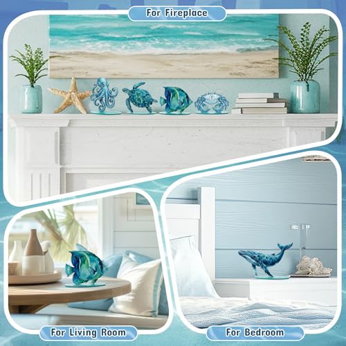 Wenqik 6 Sets Ocean Wooden Table Signs Beach Centerpiece - style: Ocean