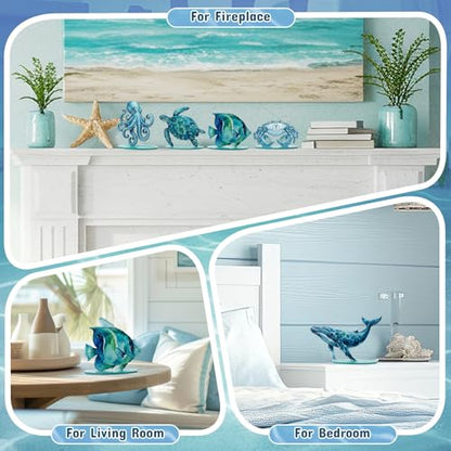 Wenqik 6 Sets Ocean Wooden Table Signs Beach Centerpiece - style: Ocean