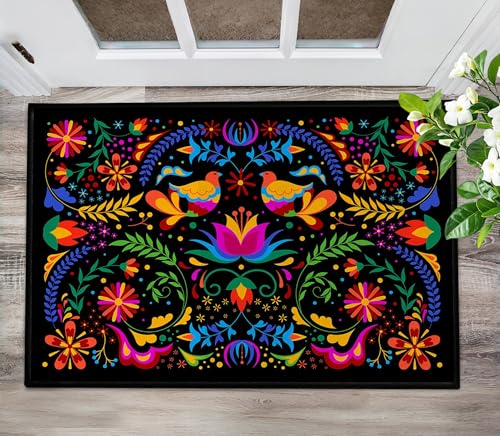 Mexican Talavera-Themed Door Mat Indoor Entrance Carpet Mexican Decor Doormat Black Entry Rug Non Slip 2x3 Washable Floor Mats Small Area Rug for Entryway, Kitchen, Bathroom, Bedroom - color: Mexican Floral, size: 2' x 3'