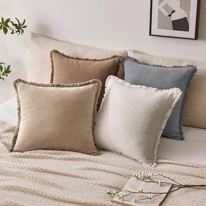 24x24 Inch Set of 2 Euro Linen Fringe Throw Pillow Covers,Camel - color: Camel, size: 24" x 24" (Pack of 2)