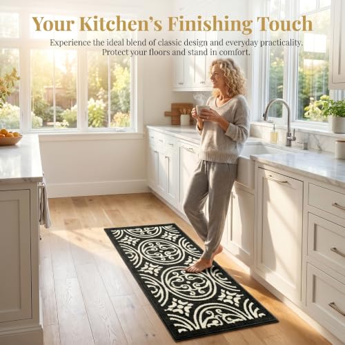 Kitchen Rug Non Slip Washable 18x28 & 18x48 Black Sink Mat - size: 18''× 28''+18''×48''