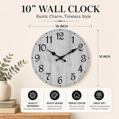 10 Inch Wall Clock, Silent Battery Operated Analog Clock, Grey - color: B-grey Retro, size: 10"