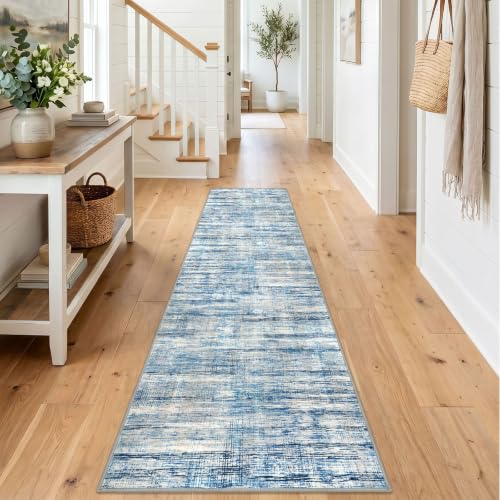 KOZYFLY Modern Washable Rug Runner 2x8 Hallway Runner Rug Blue Beige - color: Blue Beige, size: 2' x 8' (Runner)