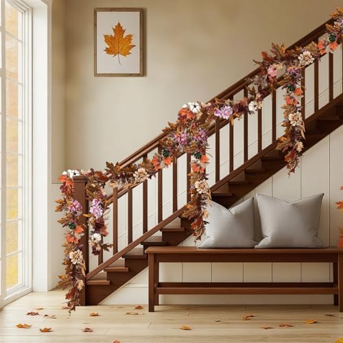 Montekin 6ft Fall Garland with Maple Leaves & White Pumpkins