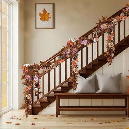Montekin 6ft Fall Garland with Maple Leaves & White Pumpkins