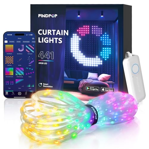 AI Smart Curtain Lights, 441 LEDs Indoor Color Changing Lights, Music Sync Dynamic DIY, for Valentine's Party Decor, Holiday, Wedding Backdrop, Kids Bedroom, LivingRoom, Waterproof, 5.5x5.6FT