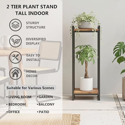 34" Tall Indoor Plant Stand, 2-Tier Flower Pot Rack, Rustic Brown