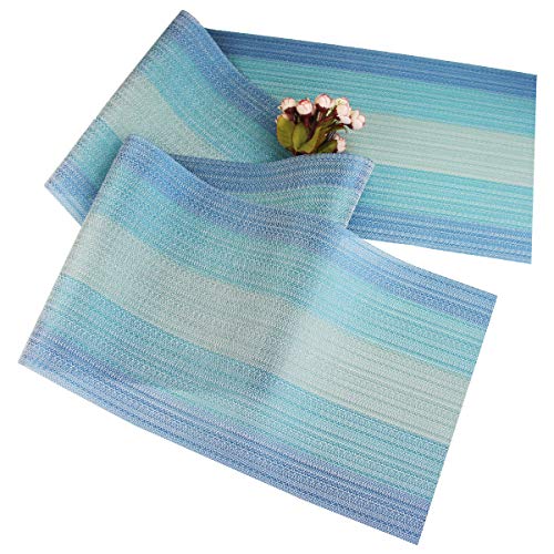 PIGCHCY 72 inches Table Runner,Table Centerpiece, Heat Resistant Vinyl Woven Washable Table Mats Sets (Coastal Blue) - color: Gradient: Blue Coastal, size: 1 Table Runner