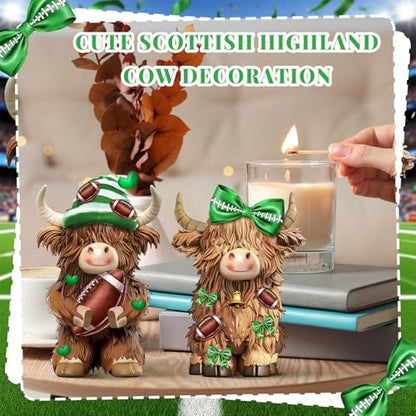 2 Pack Football Highland Cow Figurine Resin Football Decor - style: Football