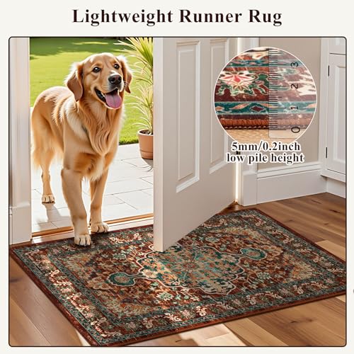 U'Artlines 2' x 7' Boho Hallway Runner Rug, Washable Carpet, Rust＆Teal - color: Rust＆teal, size: 2' x 7' (Runner)