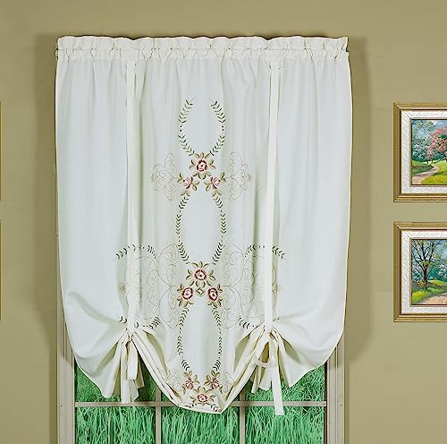Today's Curtain Verona Reverse Embroidery Tie-Up Shade, 63", Ecru/Rose, 50" W X 63" L - color: Ecru/Rose, size: 50"W x 63"L (Pack of 1)