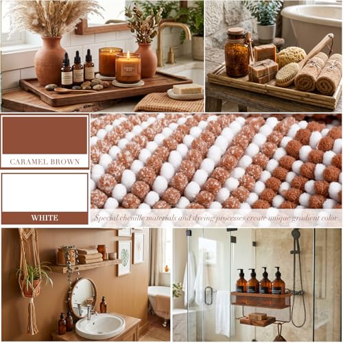 BSICPRO Bathroom Rugs Set 2 Piece, Non Slip Striped Bath Mat, Caramel Brown - color: Caramel Brown, size: 20" x 32" Plus 16" x 24"