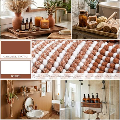 BSICPRO Bathroom Rugs Set 2 Piece, Non Slip Striped Bath Mat, Caramel Brown - color: Caramel Brown, size: 20" x 32" Plus 16" x 24"