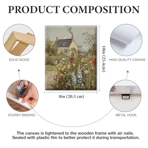 APOHBGV Rustic Cottage Garden Canvas Wall Decor, Vintage Flower House Landscape Art, Farmhouse Floral Nature Scenery Suitable for Living Room Bedroom Bathroom Kitchen Home Decoration, 8x10 Inch - color: Home08