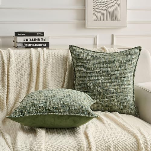 FUTEI Pack of 2 Tweed Chenille Throw Pillow Covers 12x20 Inch, Dark Green - color: Dark Green, size: 20" x 12" (Pack of 2)