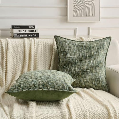 FUTEI Pack of 2 Tweed Chenille Throw Pillow Covers 12x20 Inch, Dark Green - color: Dark Green, size: 20" x 12" (Pack of 2)