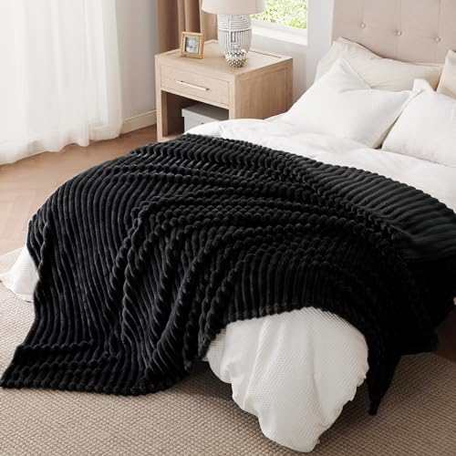 Bedsure Soft Full Size Fleece Blankets for Bed Black 84"x90" - color: Black, size: Full