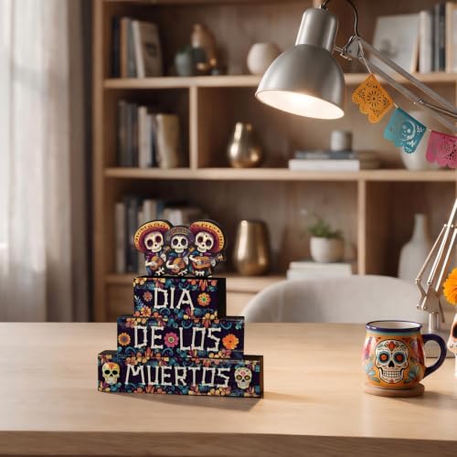 Smile Dia de los Muertos Wooden Block Decor - style: Muertos