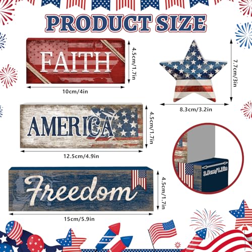 Britimes Tiered Tray Decor Set, 4 Pack, Wooden Table Sign, Patriotic 4th - style: Star
