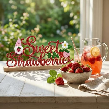 Strawberry Table Decor Centerpiece, Red Metal Table Sign - style: Sweet Strawberries