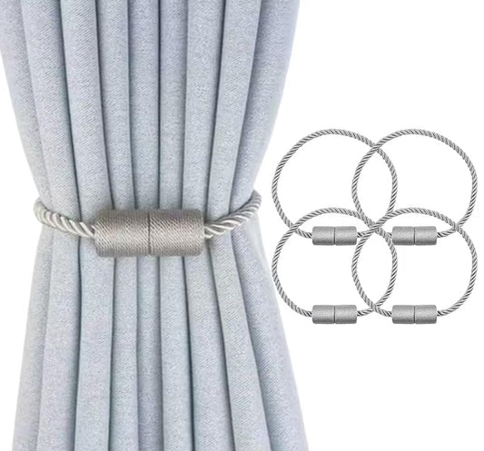 4 Pack Magnetic Curtain Tiebacks，Decorative Curtain Tie Backs Curtain Holders for Drapes Outdoor Window Treatment Holdbacks (Grey) - color: Grey