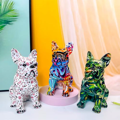 French Bulldog Statue Sculpture Sitting Graffiti Dog Home Decor Figurine - color: A1
