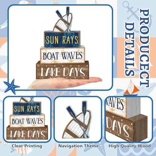 Britimes Tiered Tray Decor Set, 4 Pack, Wooden, Lake Boat - style: Boat