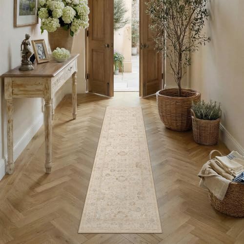 2x8 Beige Runner Rug for Hallway Vintage Netural Washable Carpet - color: Beige, size: 2' x 8' (Runner)