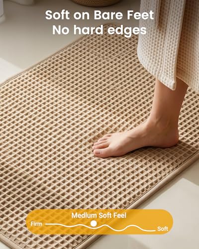 Upgraded Non Slip Waffle Bath Mat, Super Absorbent Bathroom Rug, 20x30 inch - color: Brown
