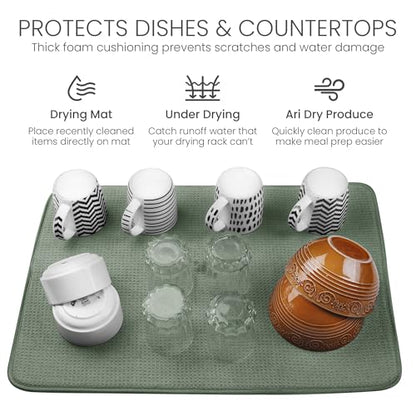 Bellemain Dish Drying Mat, Drying Matt Kitchen Counter, 17" x24"- Green - color: Green, size: 17" x 24"