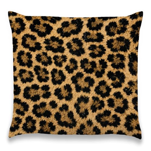Leopard Print Pillow Cover Tan Black Animal Pattern Decor 18x18 - color: Tan Leopard Print