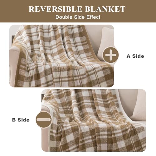 Battilo Plaid Beige Throw Blanket for Couch, Fall Blanket, 50"x60", Beige - color: Beige
